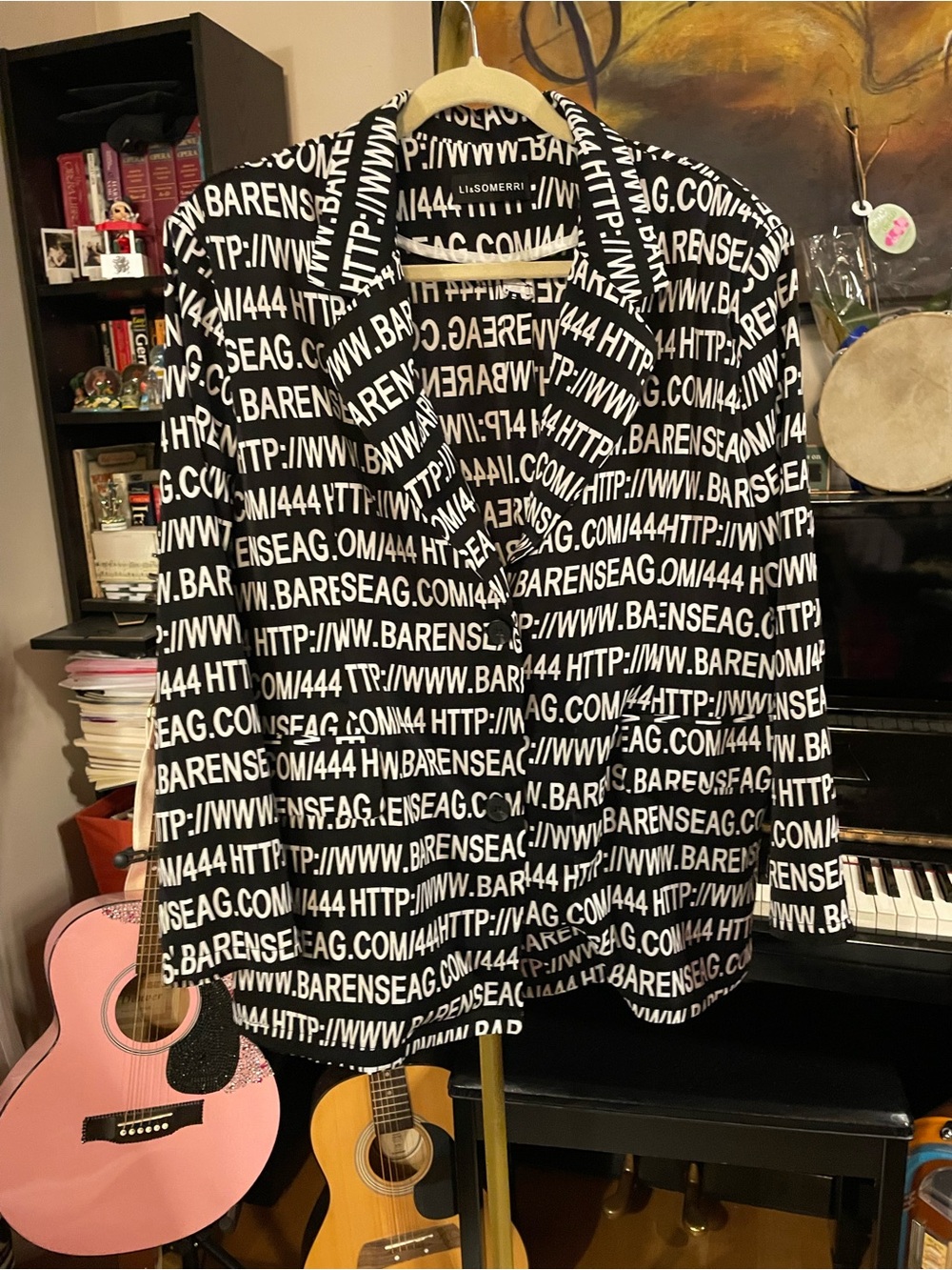 Black & White Text Print Button-Up Blazer